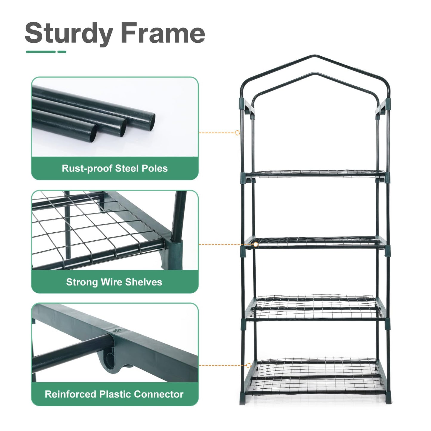 Aoodor 27x19x63 Inch 4 Tier Upgrade Greenhouse with Protective PE/PVC Base for Tidier and Cleaner Indoor Outdoor Gardening on The Deck, Patio or Backyard, Green