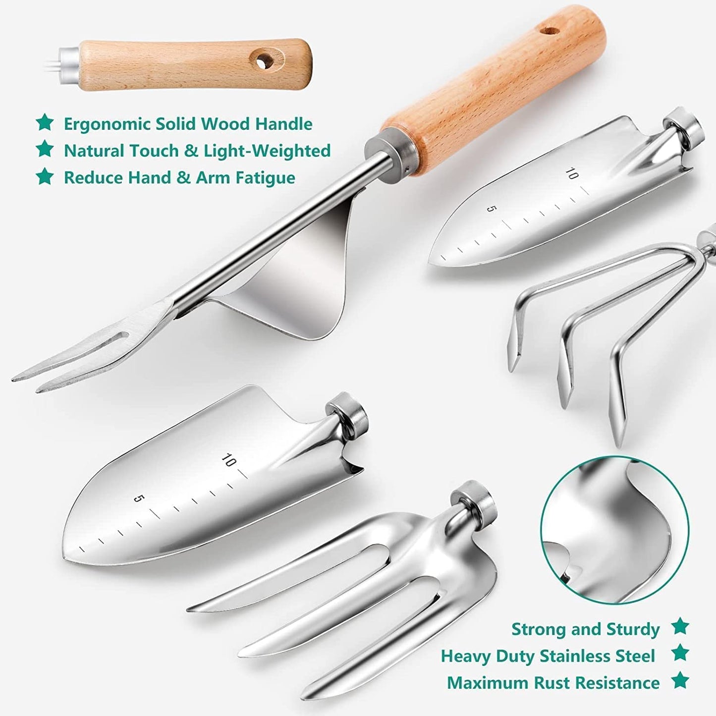 Grenebo Gardening Tools 9-Piece Heavy Duty Garden Hand Tools with Fashion and Durable Garden Tools Organizer Handbag, Rust-Proof Garden Tool Set, Ideal Gardening Gifts for Women