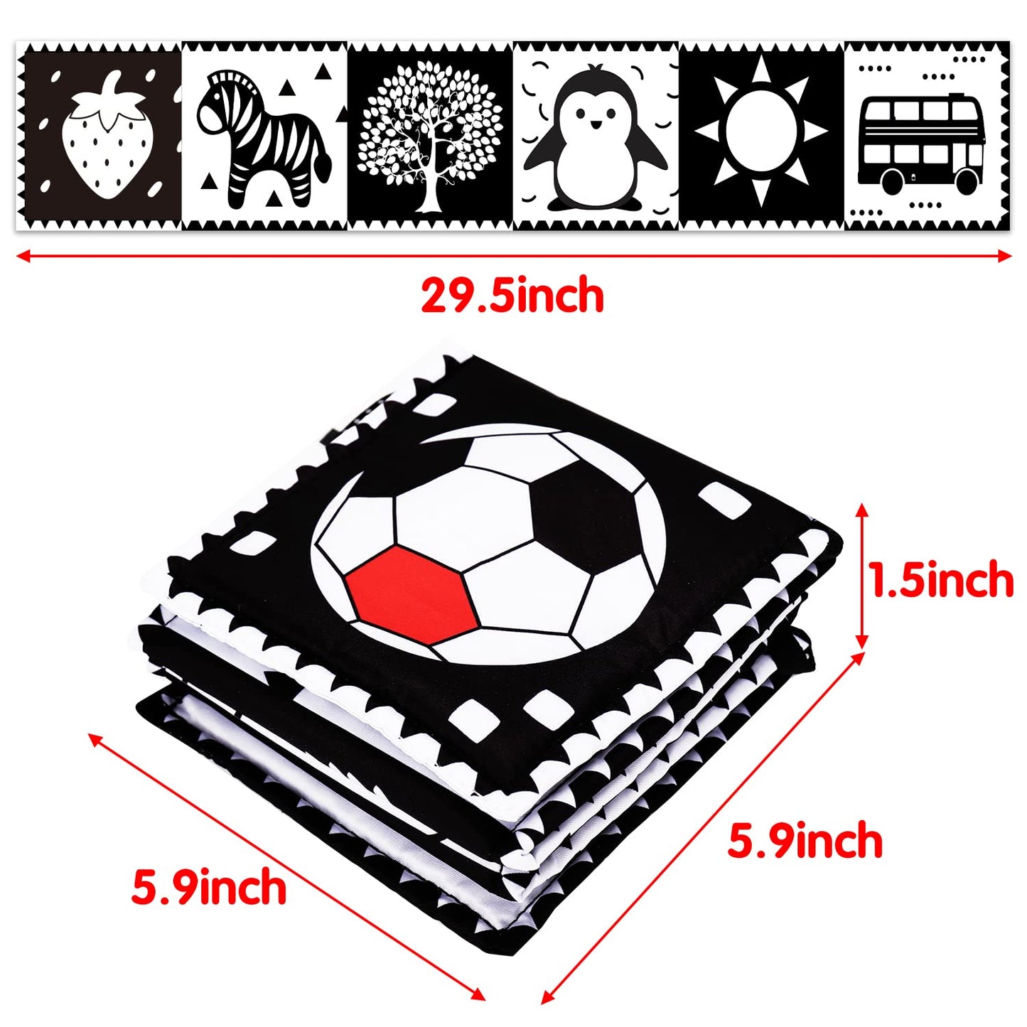 Black and White High Contrast Toys for Baby 0-3 3-6 months Infant Tummy Time Soft Crinkle Book Mirror Sensory Toys 0 2 4 5 6 Month Old Babies Boy Gril Newborn Development Christmas Stocking Stuffer