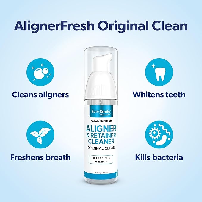 EverSmile AlignerFresh Original Clean Foam – Cleaner Compatible w/Invisalign and All Clear Aligners & Retainers – Eliminates Bacteria, Whitens Teeth, Fights Bad Breath – 25ml (1 Pack)
