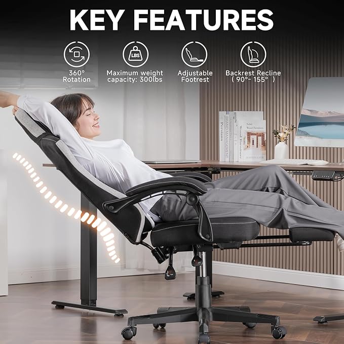 GTPLAYER Gaming Chair, Fabric Computer Office Chair with Pocket Spring Cushion, Ergonomic Office and Gaming, Video Gaming Chair with Linkage Armrests, High Back Desk Chair with Adjustable Recliner