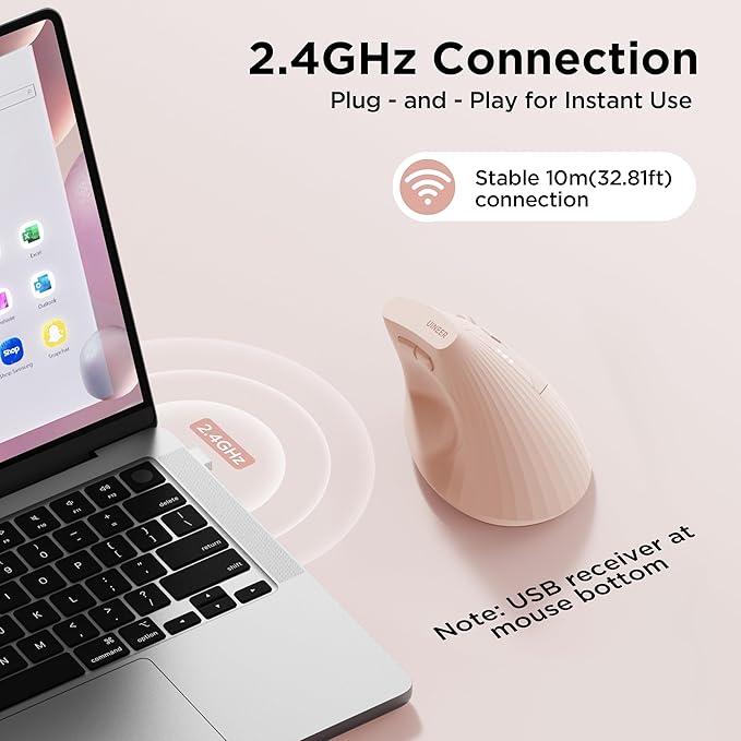 Ergonomic Mouse, Vertica Wireless Mouse 2.4G with USB A Receiver, 2400 DPI Optical Tracking Mice, 4 Adjustable DPI Levels, Rechargeable with Battery Indicator, Wide Compatibility for Windows, Mac OS