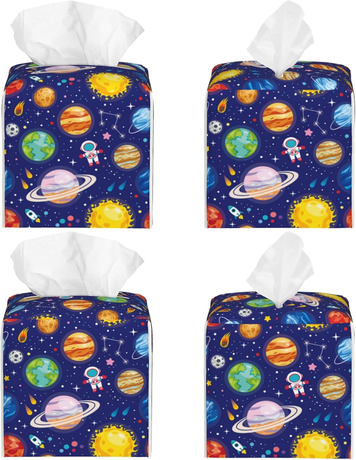 Leather Tissue Box Holder Solar System Universe Planet Tissue Box Cover Square Waterproof Tissue Holder Organizer Modern Napkin Holder for Bedroom Dresser Night Stand Office Desk