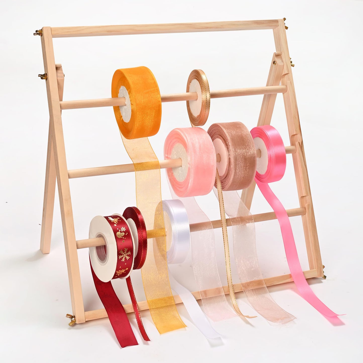 Sparkle Race Ribbon Organizer Storage, Wooden Ribbon Holder Organizer Rack for Craft Mesh Ribbons Arts & Crafts Supplies, Christmas Ribbon Storage Sticker Roll Holder Sewing Thread Organizers