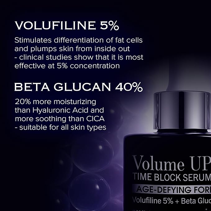 Volume Up Time Block Serum | Anti-Aging 5% Volufiline + 40% Beta Glucan | Plumps Wrinkles by Stimulating Fat Cell Production | Undereye, Forehead, Frown Lines&Neck Wrinkles | 30ml / 2pcs