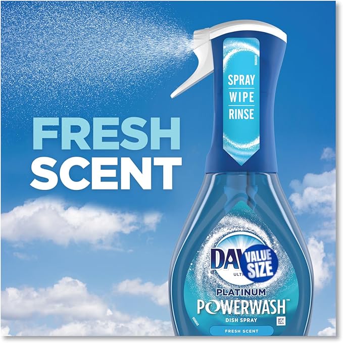 Dawn Platinum Powerwash Dish Spray and Refill, Fresh, 16 Fl Oz Spray and 16 Fl Oz Refill bundled with Heavy Duty Scotch Brite Sponge