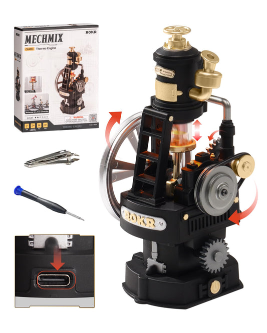 ROKR Thermo Engine Mechanical 3D Puzzle, Lighted DIY Building Set for Adults, Building Kits, Desk Decor & Birthday Gifts, Connectable to Mechmix Series