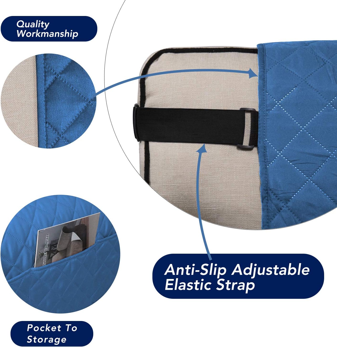 PureFit Reversible Sofa Cover Water Resistant Chair Couch Cover, Machine Washable Furniture Cover with Non-Slip Foam and Adjustable Strap for Dogs, Pets (Chair, Blue/Ivory)