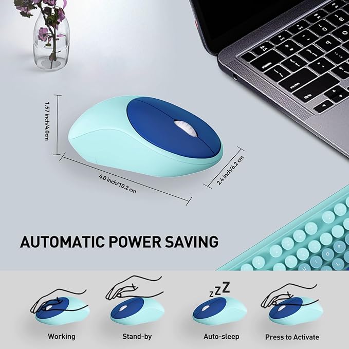 FD 2.4GHz Wireless Keyboard and Mouse Set with Switch Button - Full-Size Keyboard - Compatible for Windows/Laptop/PC/Notebook/Smart TV and More - Indigo Blue Colorful
