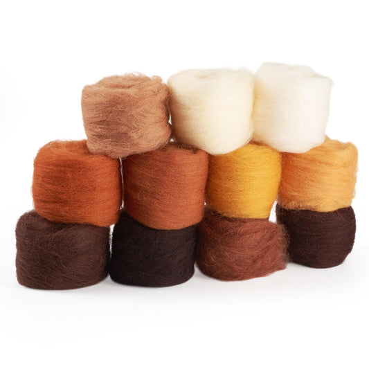 FASHEWELRY 1.94 oz Wool Roving for Needle Felting Kit 11 Colors Felting Wool Yarn Core Wool Felt Craft Kit for Adult Beginners Felted Crafts DIY Materials Hand Spinning Supplies Brown