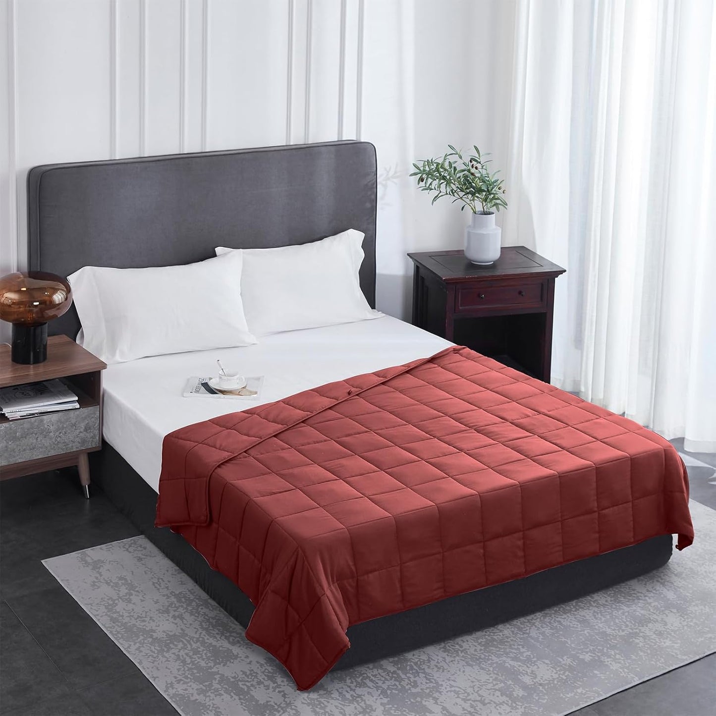 L'AGRATY Weighted Blanket - 48"x72" 15lbs Cooling Breathable Heavy Blanket Microfiber Material with Glass Beads for Adult All-Season Summer Fall Winter Soft Thick Comfort