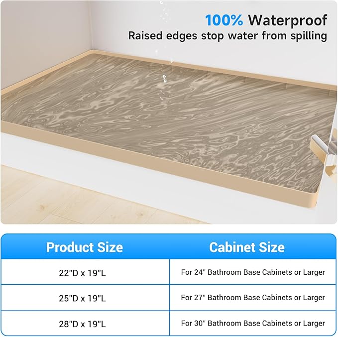 Under Sink Mat 25" X 19", Waterproof Silicone Under Sink Mats for Kitchen, Anti-Leak Shelf Liner & Cabinet Protector with Raised Edge, [BPA Free] Bathroom Tray Home Organizer, Brown