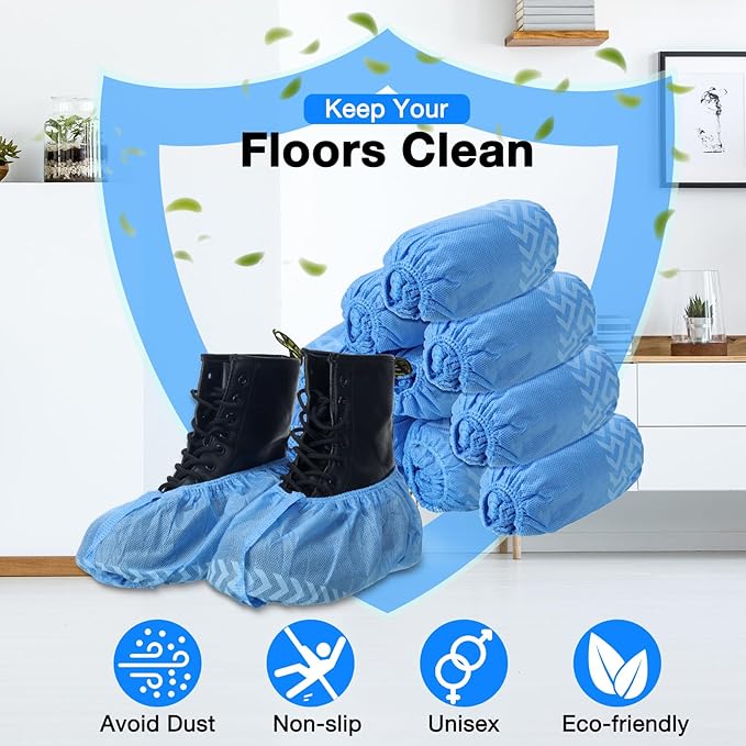 200 Packs Disposable Boot Shoe Covers Non Slip Thick Extra Booties for Shoes Covers Durable for Men Women (Blue)
