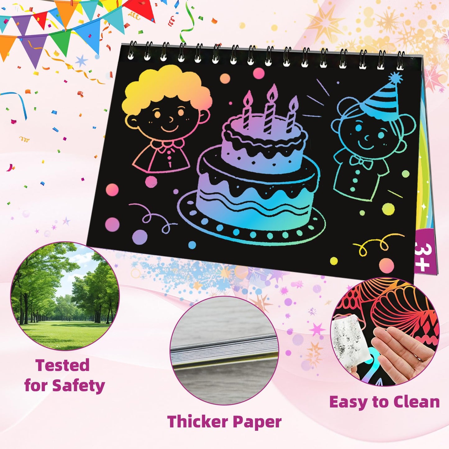 HXDOGSP Scratch Art for Kids: 24 Pack Rainbow Scratch Paper Party Favors - Art Crafts Notebook Suitable for Birthday Gifts/School Crafts Kit/Classroom Prizes for Girls and Boys Aged 4-12