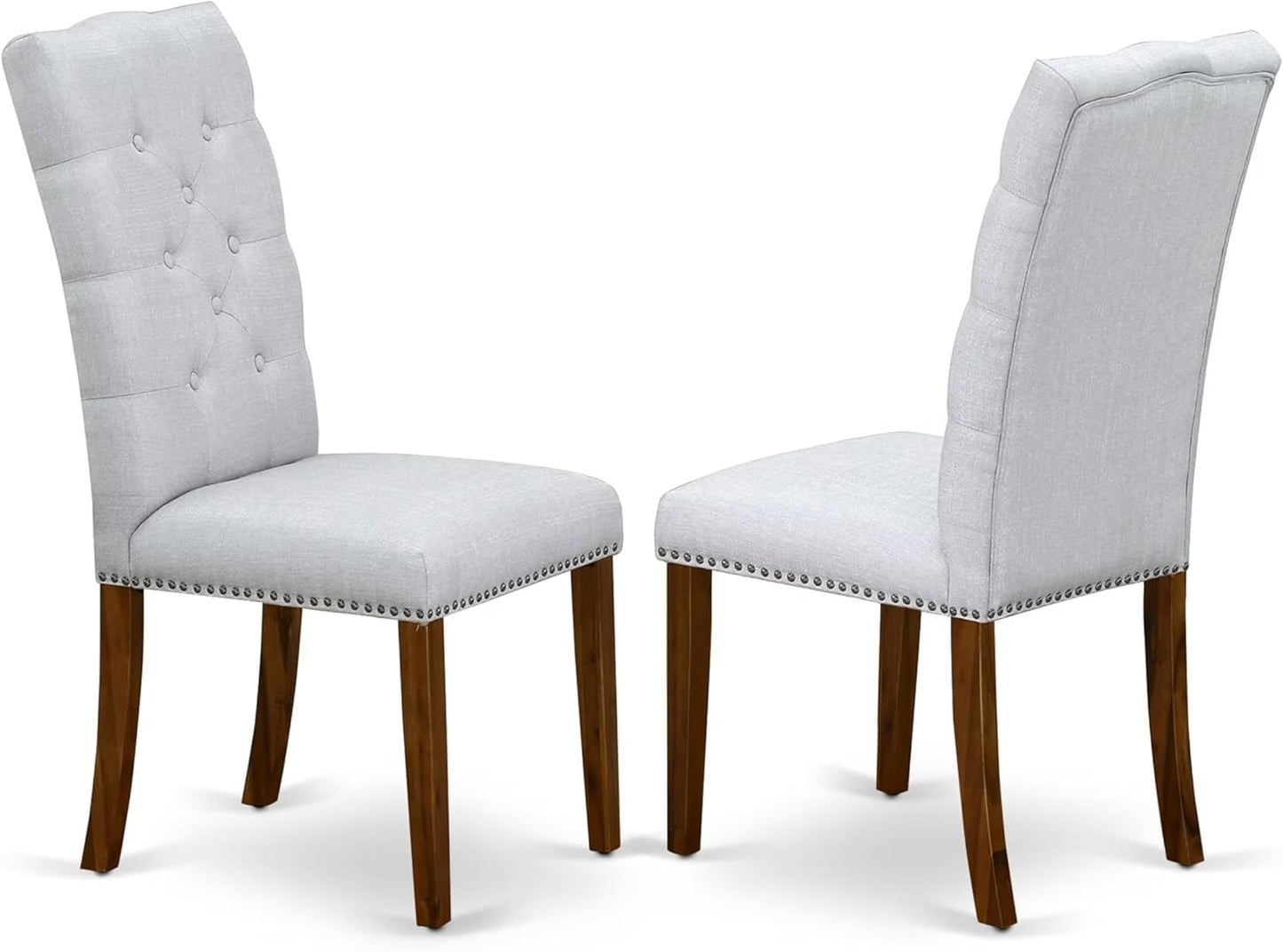 East West Furniture ELP8T05 Elsa Parson Dining Chairs - Button Tufted Nailhead Trim Grey Linen Fabric Upholstered Chairs, Set of 2, Walnut