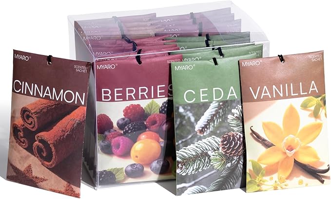 MYARO 20 Packs Christmas Scent Sachet for Closet Drawer Room Air Freshener Home Fragrance Smell Good Essential - Cedar Cinnamon Vanilla Berries Potpourri Bag
