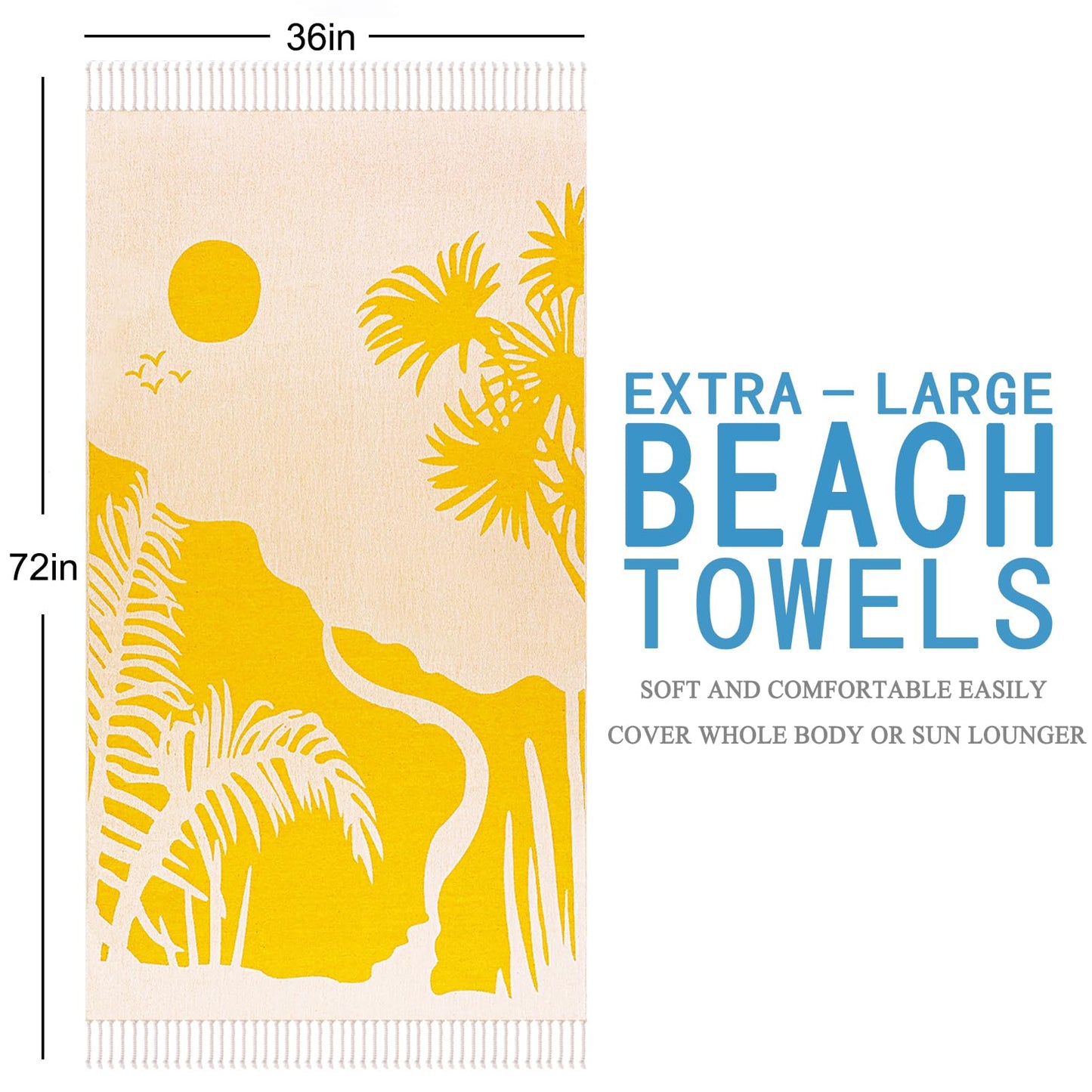Genovega Oversized Cotton Turkish Beach Towels 72"x36" Lightweight Quick Dry Sandless Pool Swim Towel Large No Sand Adult Travel Compact Blanket Essentials Cruise Accessories Must Haves Dusk