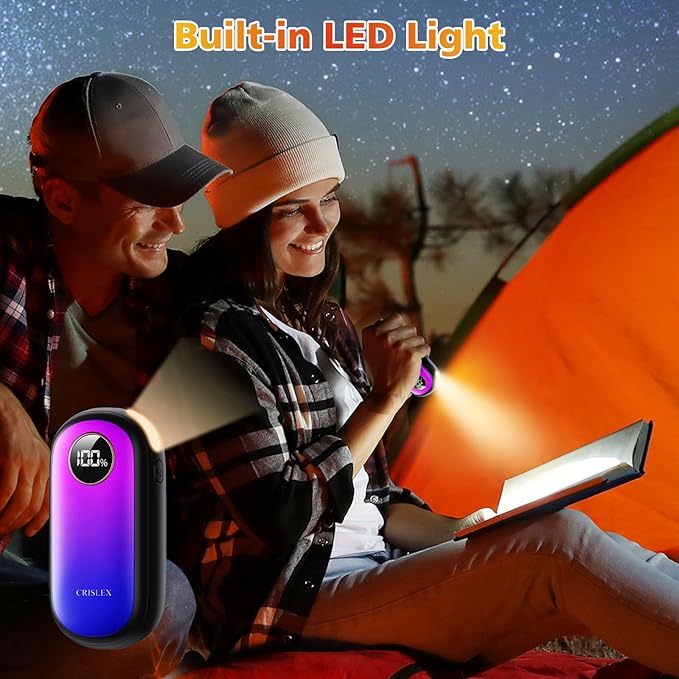 Hand Warmers Rechargeable, Dual-Sided Heating with LED Display, Flashlight, 4 Heating Levels Electric Pocket Heater for Raynauds, Golf, Camping, Hunting, Gifts for Christmas Men Women