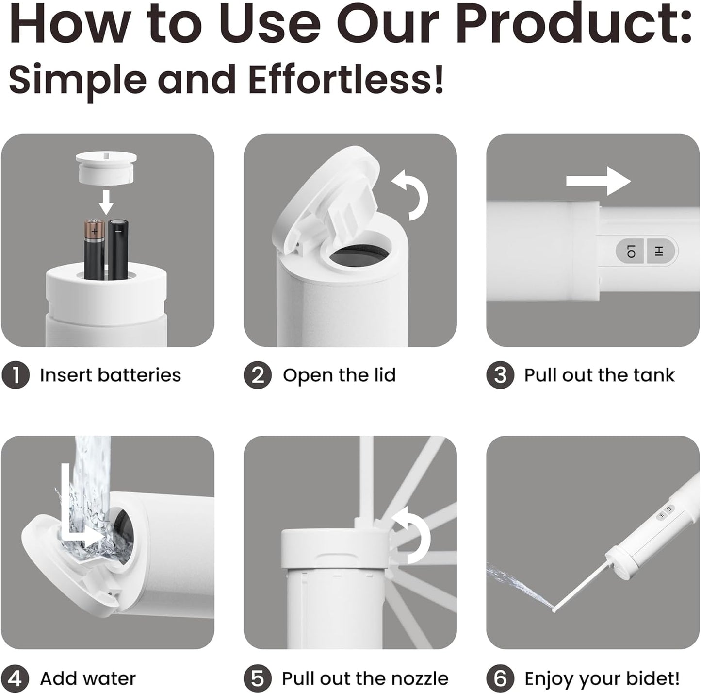 VOVO Go Portable Electric Bidet for Travel - 2 Adjustable Pressure Settings, Compact Handheld Bidet, Ideal for Personal Hygiene & Postpartum Care, Lightweight & Leak-Proof Design - 140ml, White