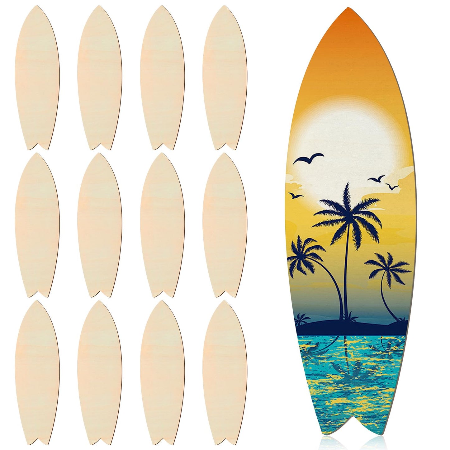 Anglechic 12 Pcs 12 Inch Unfinished Wood Surfboard Cutout for Crafts Nautical Blank Wooden Crafts Summer Beach DIY Wall Decor for Art Creation Graffiti Painting Home Hanging Decor Hawaii Luau Party