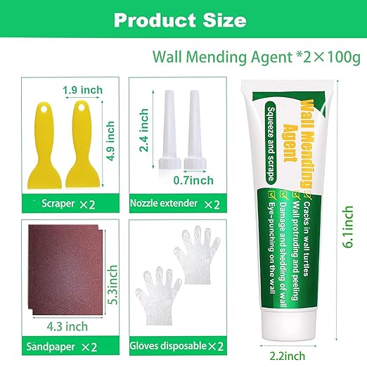 Drywall Repair Kit, 2 Pack Spackle Wall Repair Patch Kit with Scraper, Quick and Easy Solution to Fill The Holes of Home Wall, Plaster Dent Repair and Wood Scratch Repair