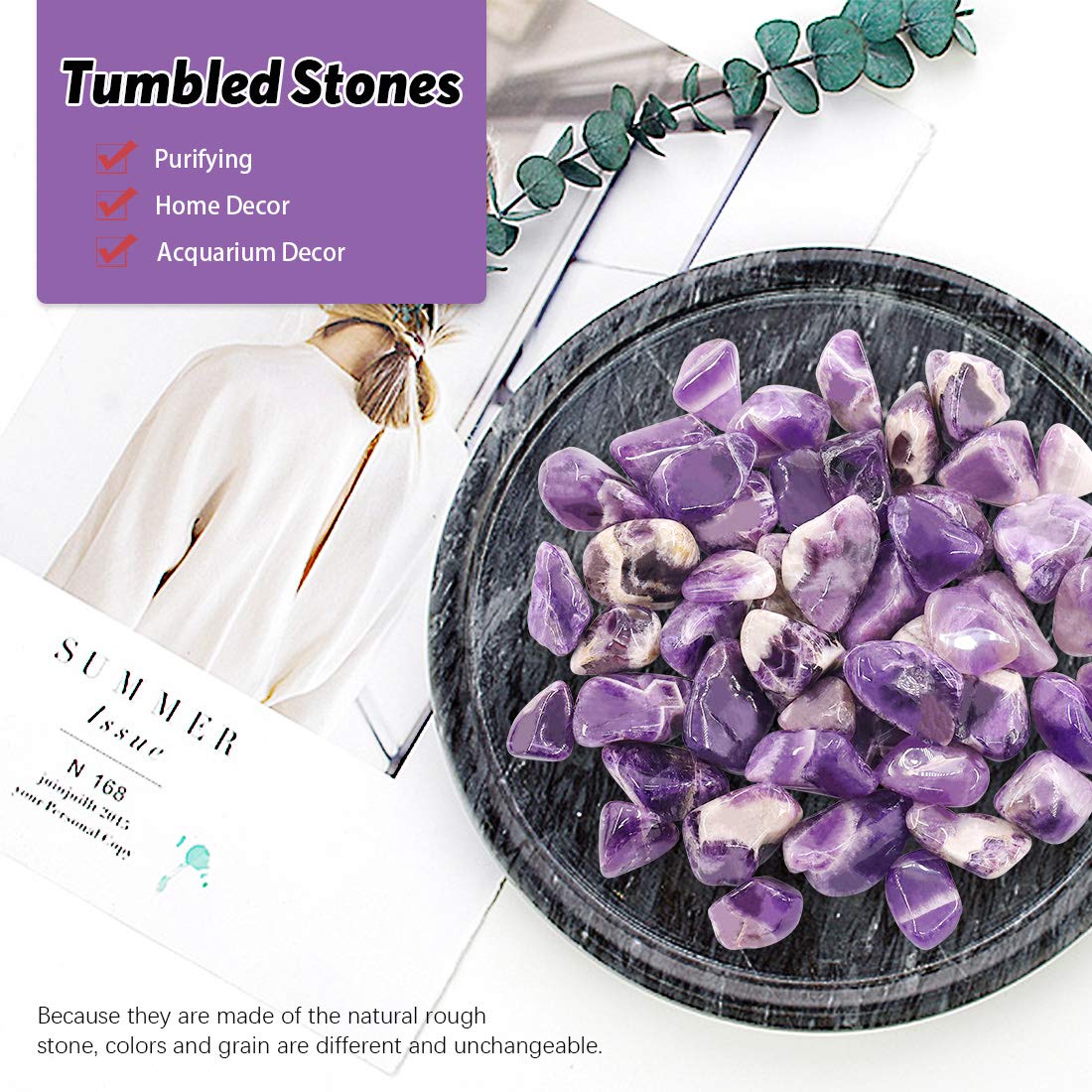 Hilitchi 1lb Bulk Large Natural Tumbled Polished Brazilian Stones Gemstone Healing Crystals Quartz for Wicca, Reiki, and Energy Crystal Healing (Amethyst About 1lb/450g/16oz/bag)