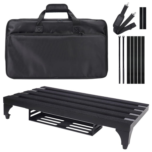 SOYAN 22 x 12.5 Aluminum Alloy Guitar Pedal Board with Power Supply Tray, Carry Bag & Mounting Tapes Included (Black, APB-22BK)