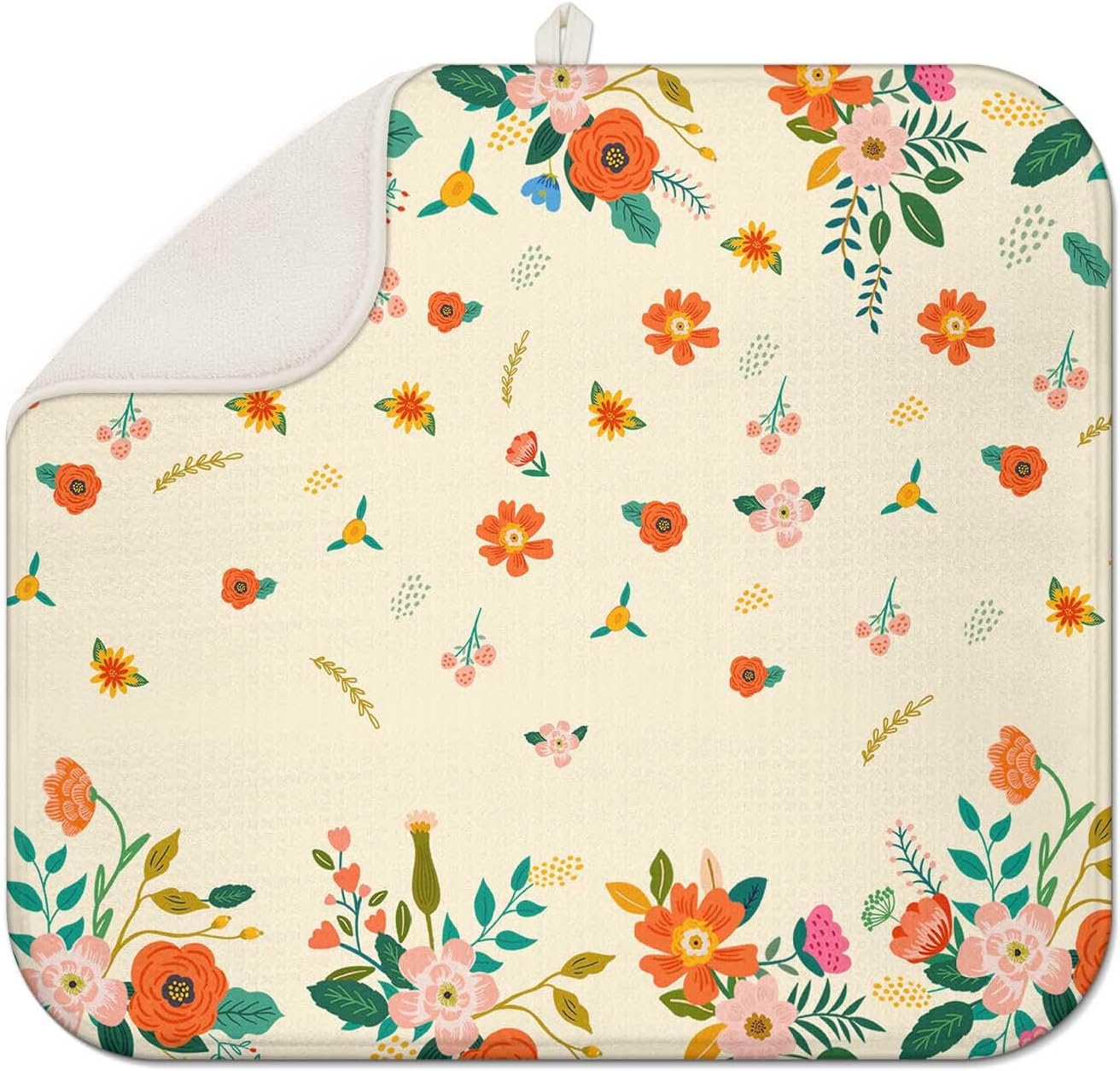 Flower Drying Mat 16" X 18" Fall Orange Floral Kitchen Counter Stone Large Dish Drying Mats For Kitchen Fall Leaf Drying Mats For Home Counter Fall Drying Mats For Dishes Dish Table Mat Drying Mat