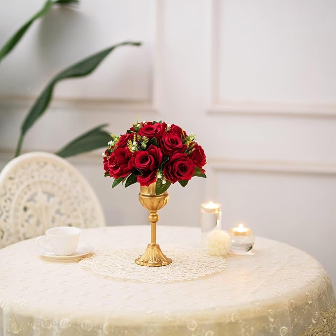 BLOSMON Flower Balls Wedding Rose Centerpieces: 2 Pcs Crimson Red Fake Flowers Kissing Balls Decor - Artificial Silk Roses Floral Arrangement Home Party Table DIY Decorations