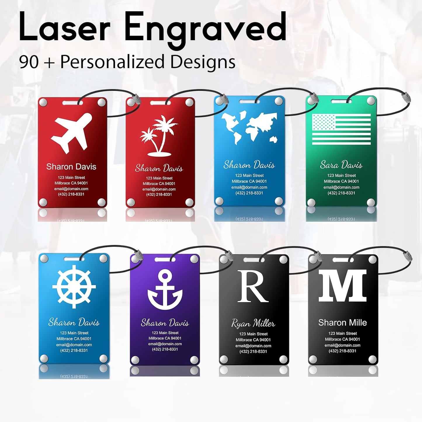 Personalized Luggage Tags: Custom Metal Luggage Tags for Suitcases, Backpacks and Bags with Your Personalized Text (Green)