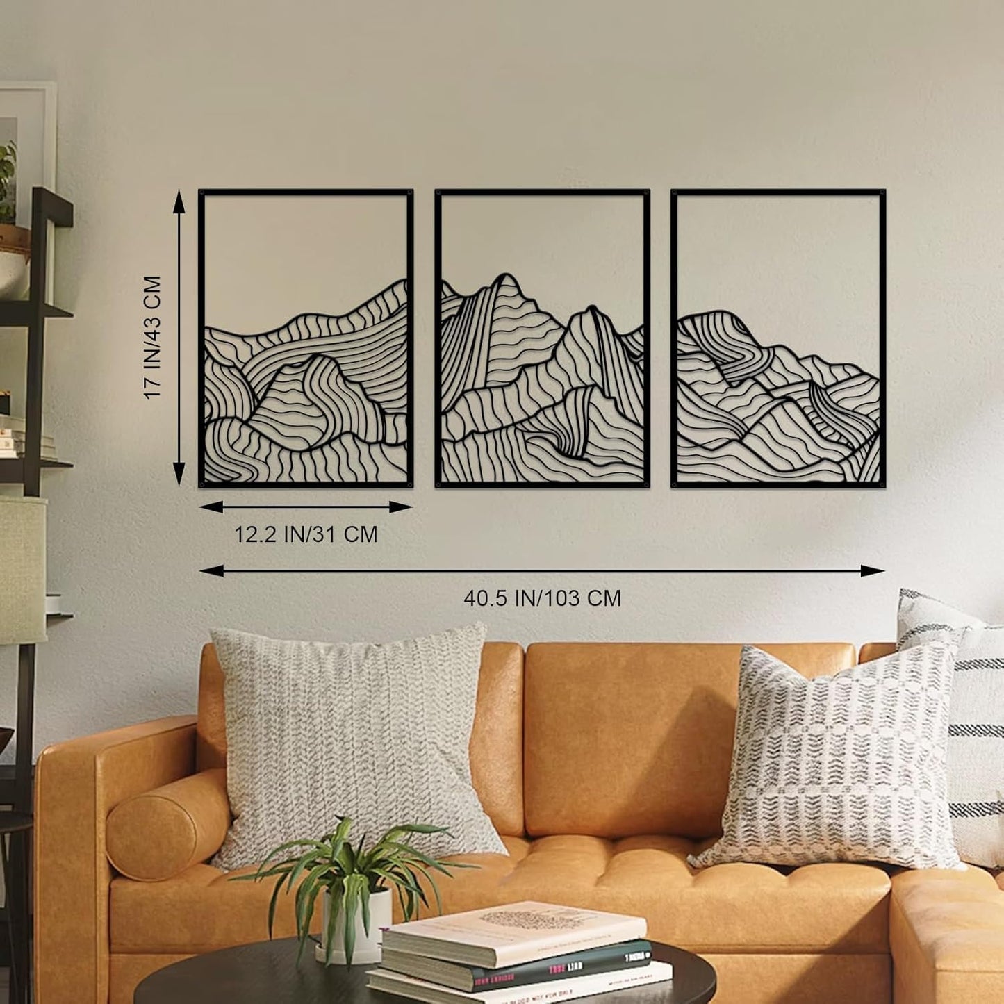 ruelen Wall Decor 3 Pcs Mountain Metal Wall Art, Mountain Line Abstract Minimalist Wall Art Rustic Nature Wall Decor Hanging Sculpture for Home Bedroom Bathroom Living Room (Black)