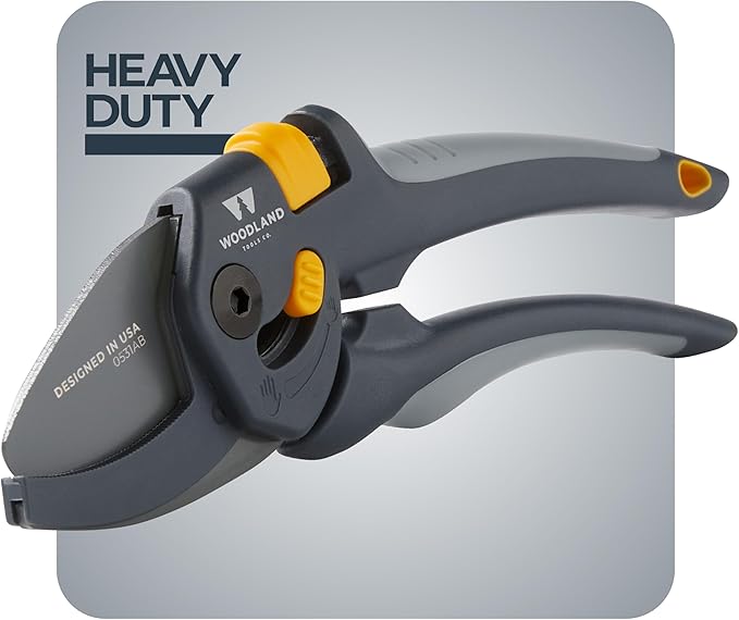 Woodland Tools Co. Heavy Duty Anvil Pruning Shears – 5/8" Cut Capacity, High Carbon Steel Blade, Internal Spring, Adjustable Grip Slider, Garden Pruner for Dry Branches, Stems, and Dead Growth