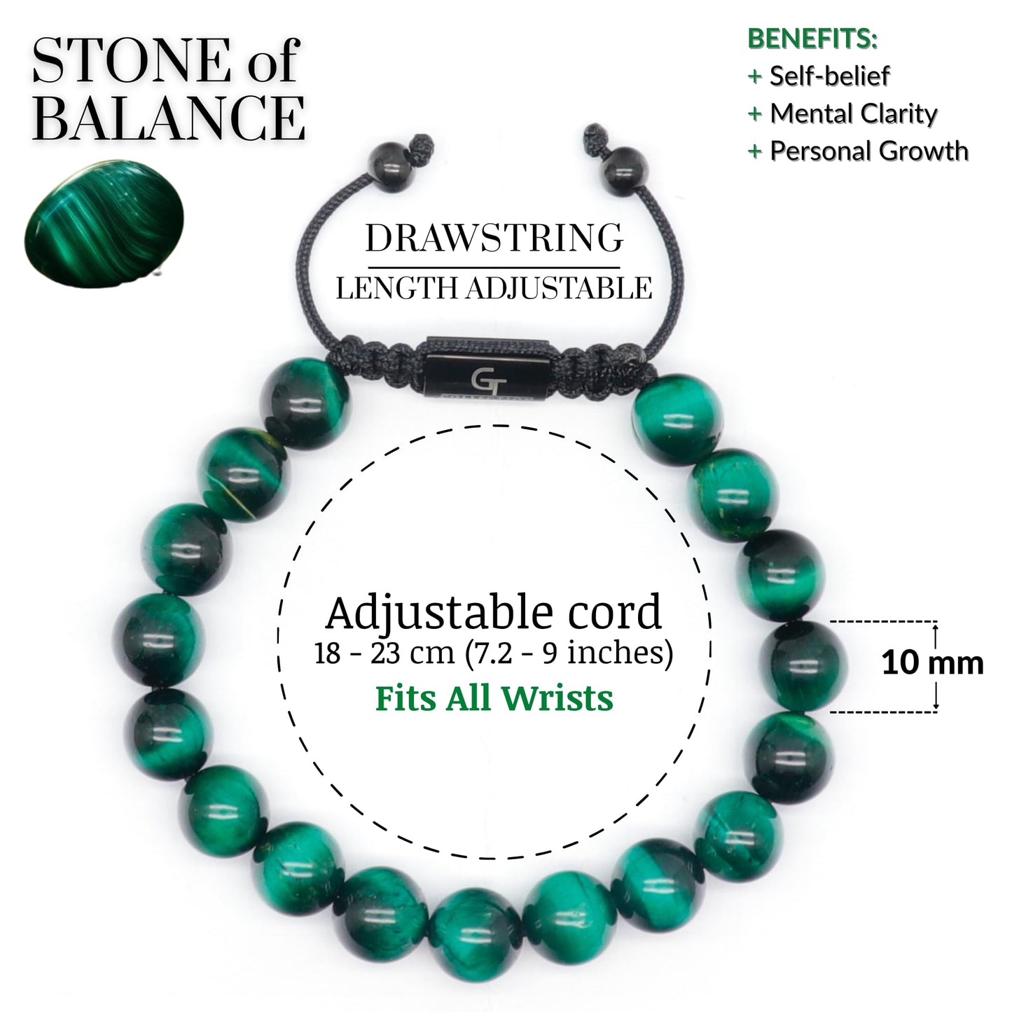 2 PIECE SET - Men's Beaded Bracelet And Flatbead Bracelet | Gift for Men | One Size Fits All | Used for Its Grounding Effects | 100% Natural | Adjustable Bracelet for Men with Gemstones (Green)