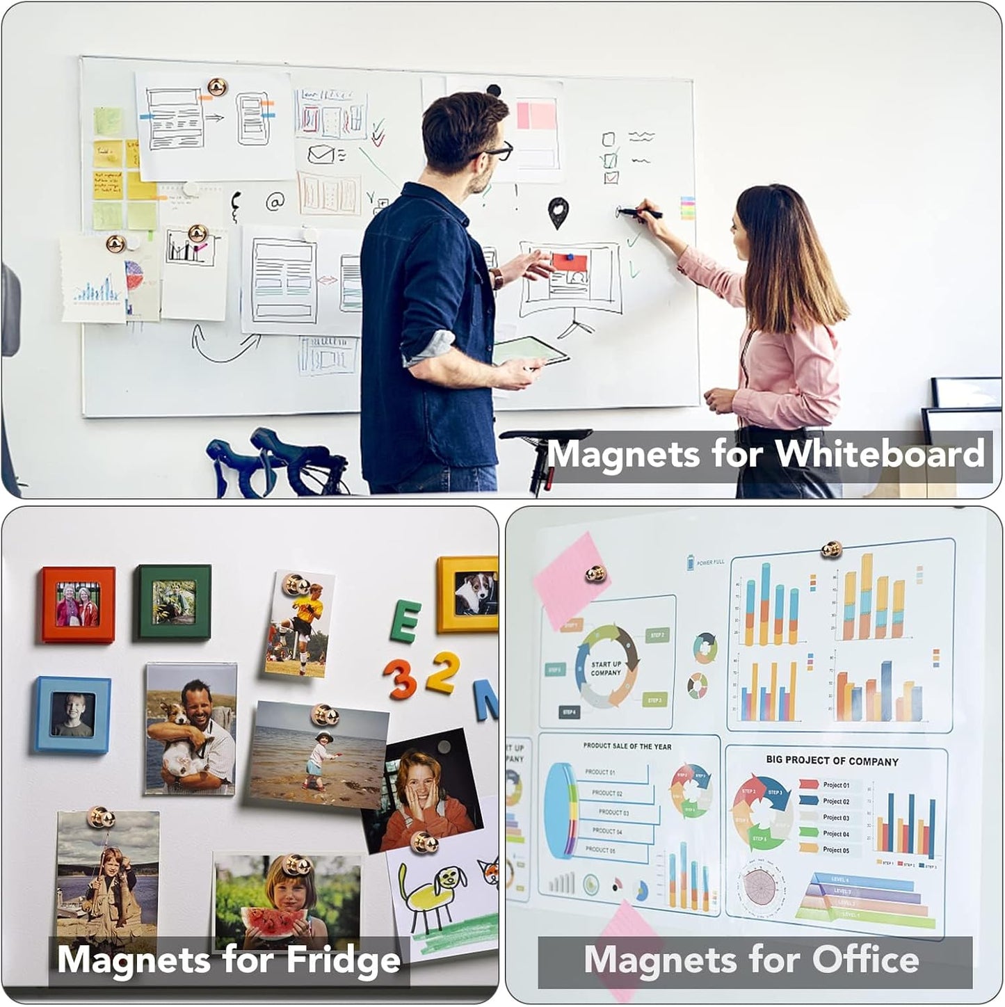 LOVIMAG Fridge Magnets 25 Pcs Refrigerator Whiteboard Small Strong Magnet Classroom Kitchen Accessories Decorative Locker Set Decor Must Haves Office Calendar Refrigerador Magnetic Cute Crafts Gold