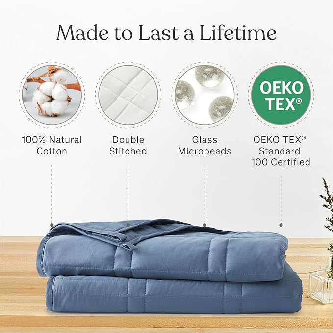 Baloo Weighted Blanket for Adults 20 lb (Dusk, 80"x87") | Cool & 100% Cotton | Machine Washable & Dryer Safe | Glass Microbead Fill