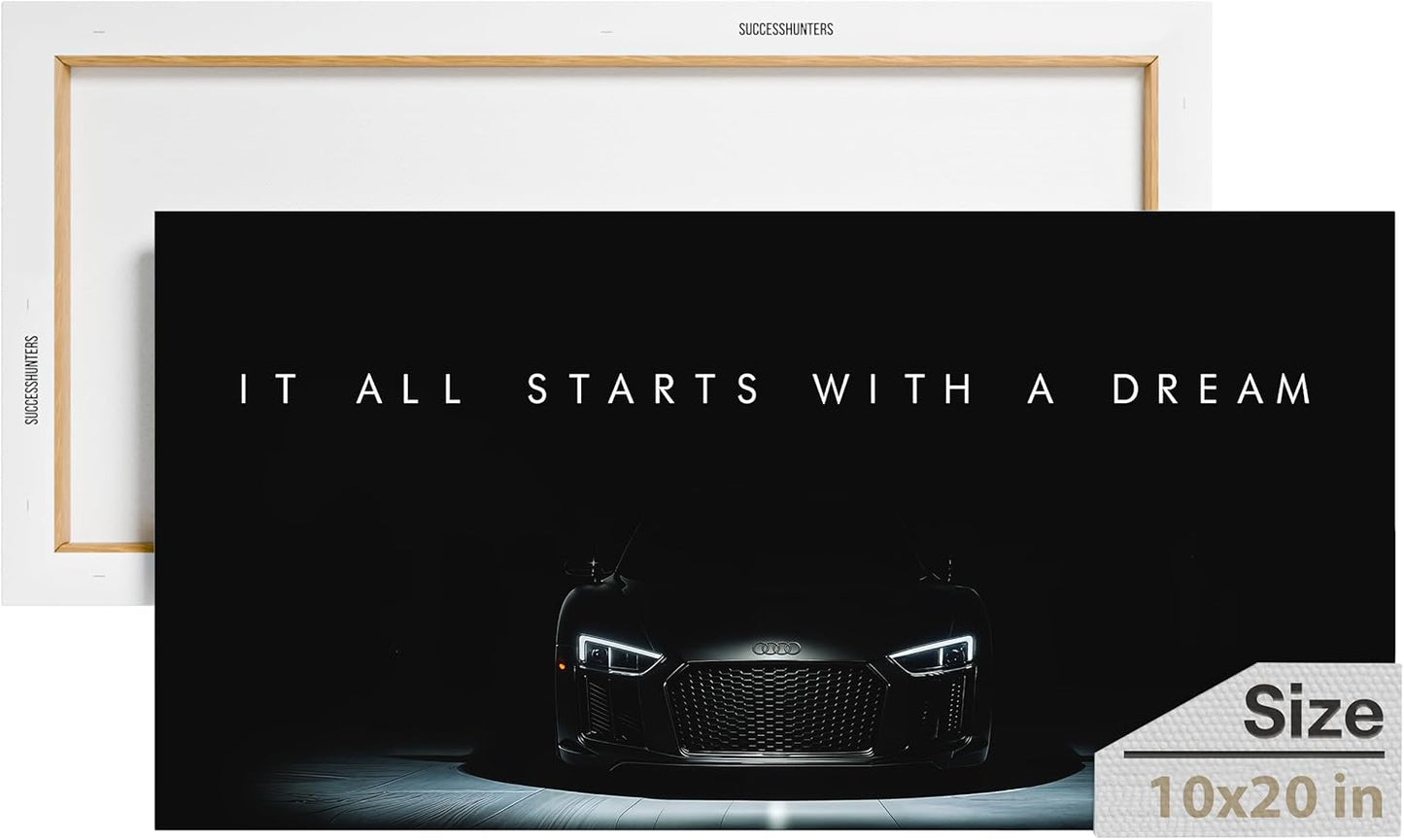 Motivational Wall Art for Office, Super Car Art Canvas, Inspirational Automotive Decor for Audi R8 Sportscar Lovers, Motivational Wall Decor for Office and Home, Car Poster (10" x 20" in)