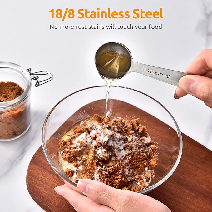 U-Taste 18/8 Stainless Steel Measuring Spoons Set of 7 and 329°F Heat Resistant Rice Spoon Paddle Scooper (Transparent)