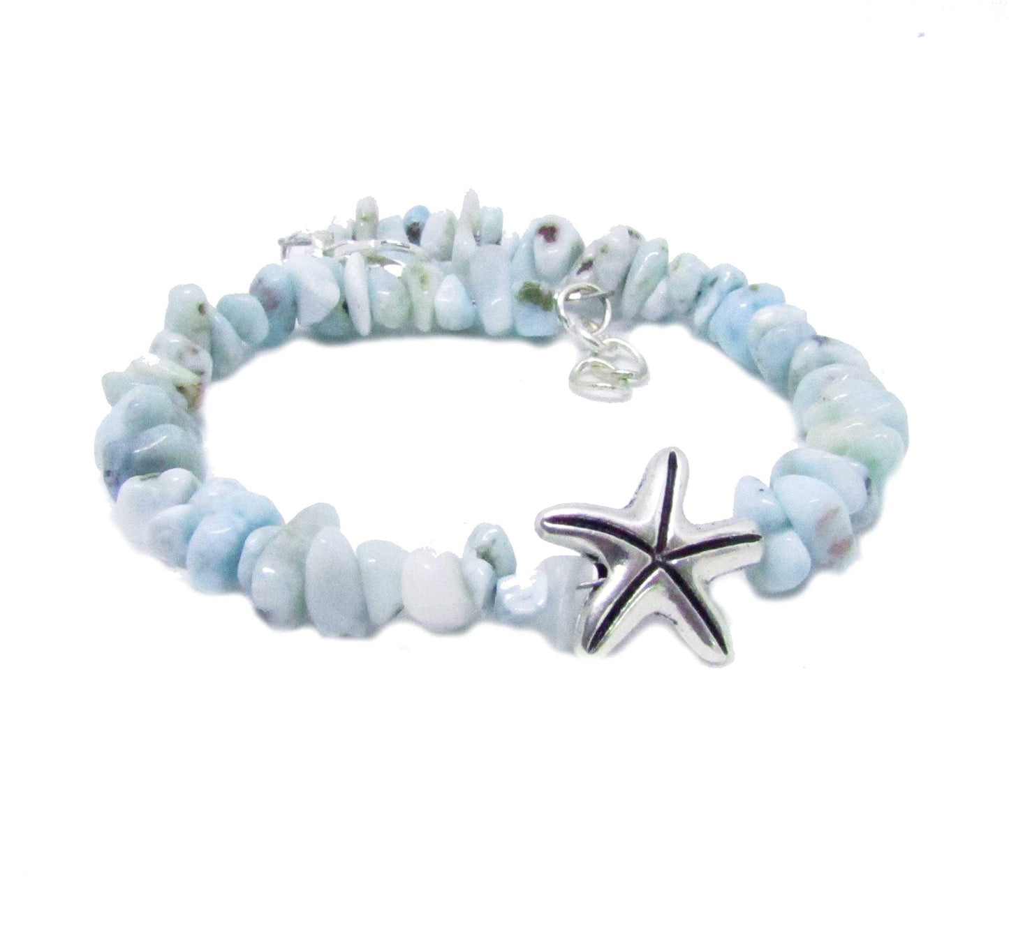 Larimar Stone Bracelet with Starfish Charm - Handcrafted Spiritual Jewelry for Healing and Meditation