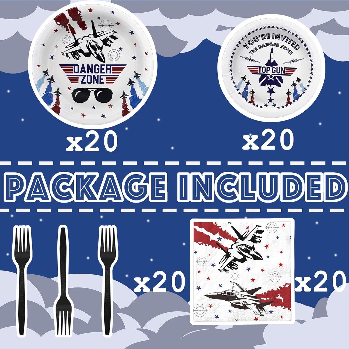 Fighter Pilot Party Decorations Set - Fun Fighter Pilot Party Plates, Napkins, and Forks for an Exciting Celebration - Disposable Fighter Jet Party Supplies for Birthdays and Events