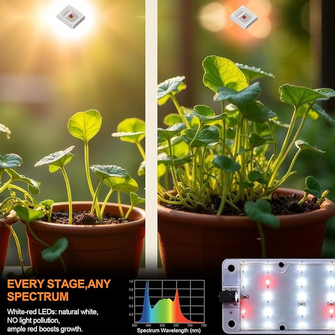 DOMMIA Grow Lights, 40W Linkable Grow Lights for Indoor Plants Full Spectrum, 6/12/16h Timer, Dimmable Ultra-Thin Plant Lights for Indoor Growing, Netural White, 2-Set