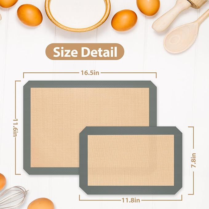 Silicone Baking Mat, Reusable Silicone Oven Baking Sheet, Heat Resistant Nonstick Food Safe Baking Mat for Cookie, Bread, Pastry (Pack of 3) (Gray)