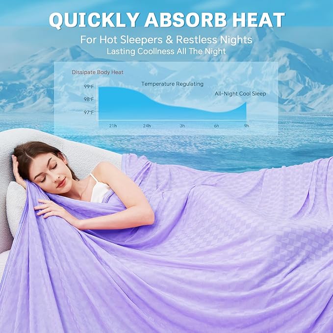 AmyHomie Cooling Summer Blanket with Double Sided Cold Effect, Breathable, Lightweight, Arc-Chill Q-Max>0.5 Cool Fiber, for Hot Sleepers Night Sweats, Dark Gray Checkered, 90"x90"Queen Size