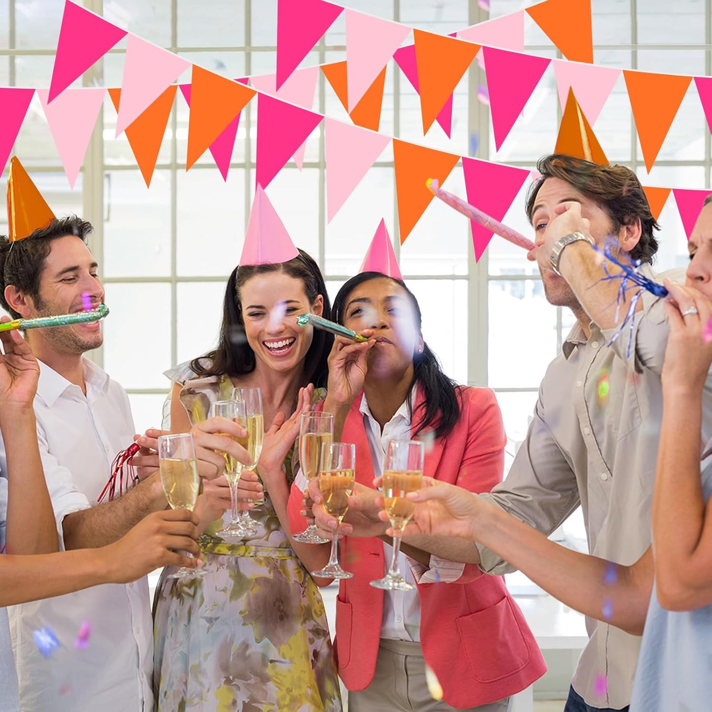 Pasimy 49.21 ft 60 Pieces Pink and Orange Party Pennant Banner Flags Decorations String Triangle Flags for Birthday Baby Shower Carnival Movie Witch Crown Pink Halloween Party Supplies