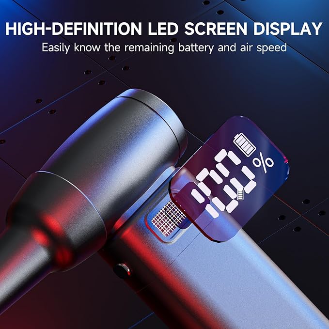 Compressed Air Duster，6 Gear Adjustable 300000RPM Cordless Electric Air Duster with LED Light and Screen,10000mAh Rechargeable Cordless Air Blower with Brushless Motor，Replaces Compressed Air Cans