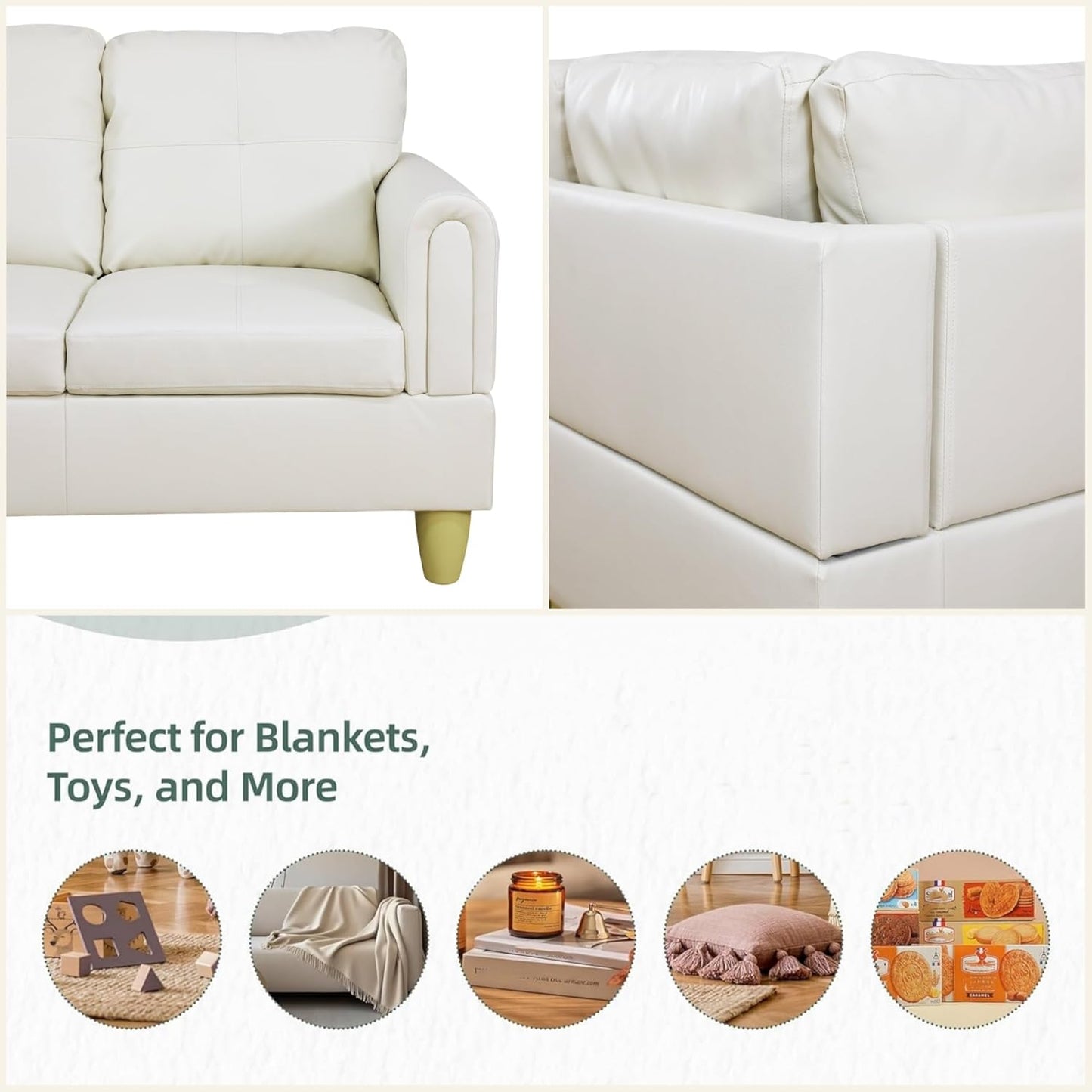 L Shaped Sectional Couches for Living Room, Modern Modular Sectional Sofa with Ottoman Storage, Comfy L Shaped Couch with Chaise for Bedroom Apartment Furniture, White