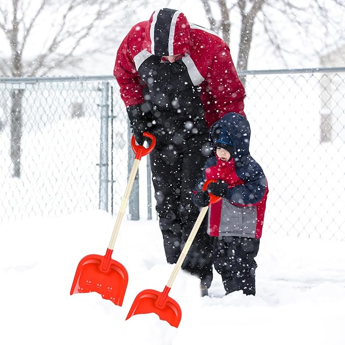 1Pcs Kids Snow Shovel Detachable Toddler Snow Shovels 22"-32" Small Wooden Snow Shovels with Scoop and D-Grip Handle Plastic Child Snow Shovel Red Winter Shovel for Outdoor Yard Garden Activities