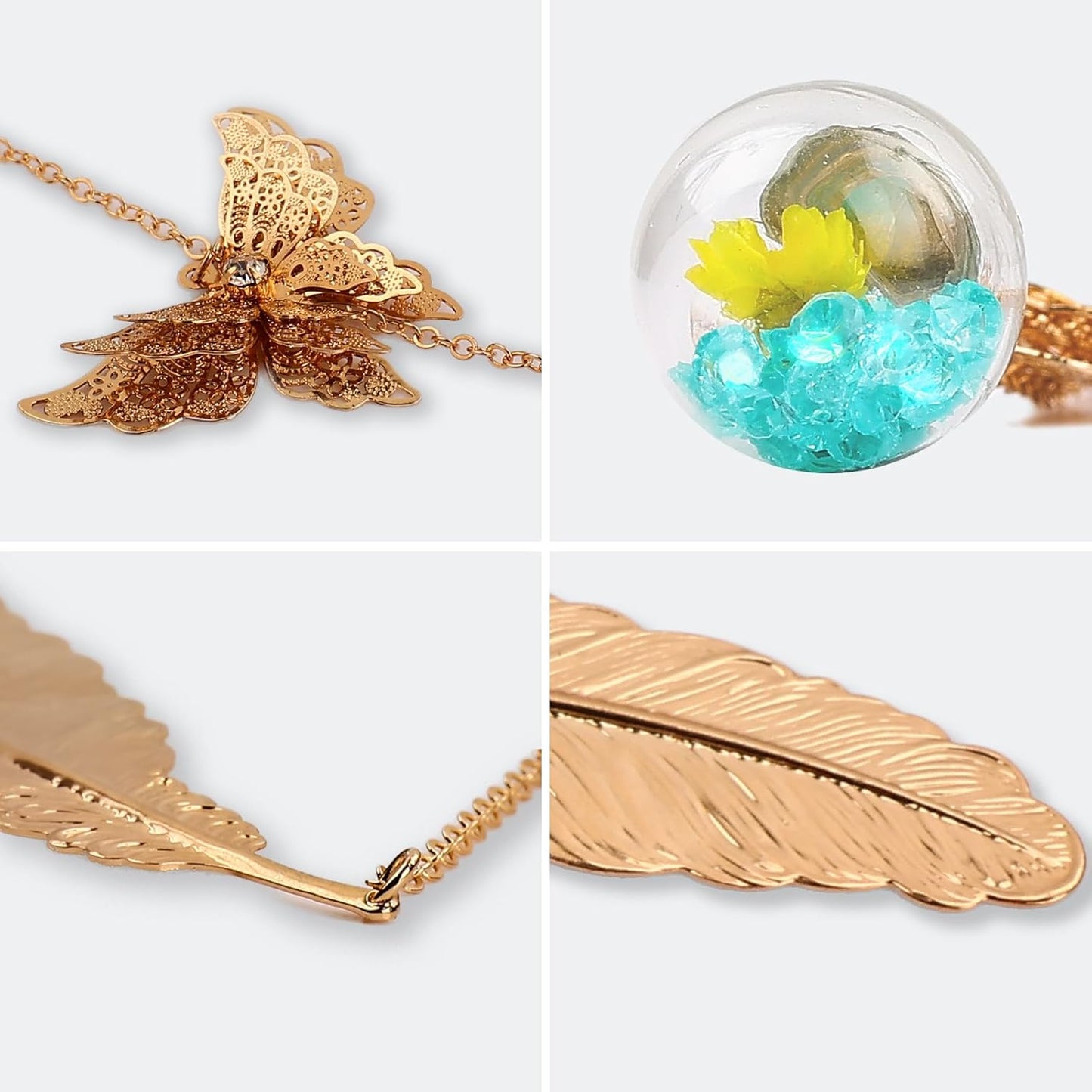 Metal Feather Bookmark with Butterfly Charm – Christmas Gifts for Women, Teachers & Book Lovers – Stocking Stuffers, Secret Santa, Birthday & Holiday Gift Box