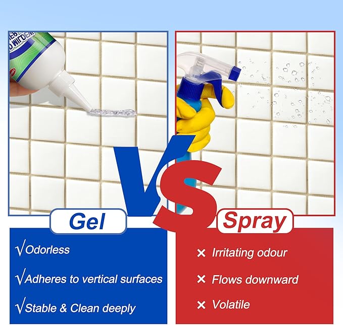 Powerful Stain Remover Gel Cleaner Whitening Deep Cleaner for Washing Machine Seal, Bathroom Grout, Walls, Shower, Kitchen Sinks and Refrigerator Strips - 5 Fl Oz