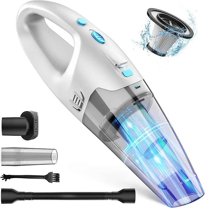 Handheld Vacuum Cordless, 6KPA Strong Suction & 25 Mins Runtime, 1.6lbs Lightweight Hand Vacuum Cordless Rechargeable with HEPA Filter/LED Light/Multi-Accessories,for Home/Car/Office Cleaning