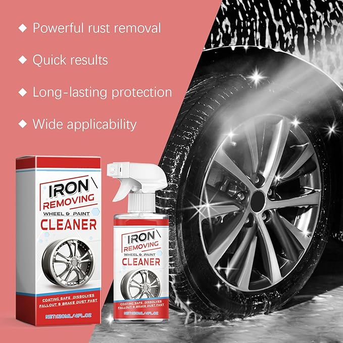 Car Rust Remover Spray, Rust Cleaner for Car Wheel Metal Iron Stain, Rust Dissolving Reduce Rust & Form Protective Coating, 4 fl oz